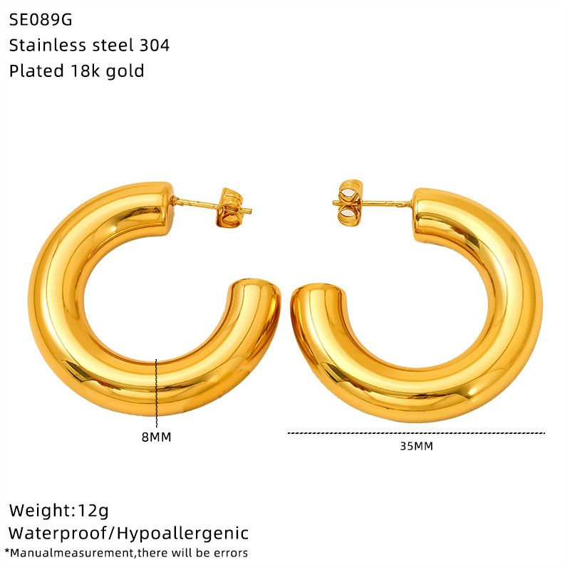 Orecchini unisex alla moda placcati in oro, resistenti allo sbiadimento, in acciaio al titanio, a forma di C._voghion.com