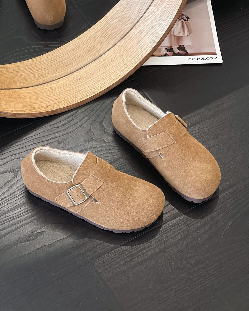 Women's 2024 Winter Cowhide Suede Comfortable Soled Soft Top Buckle Casual Cotton Shoes With Genuine Leather And Velvet_voghion.com