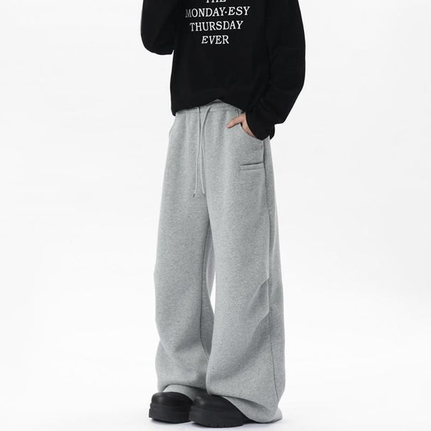 Herren Cargo-Jogginghose mit gerader, lockerer Passform – Schwere Polyester-Jogginghose mit Kordelzug in der Taille, vielseitige Streetwear in Grau_voghion.com