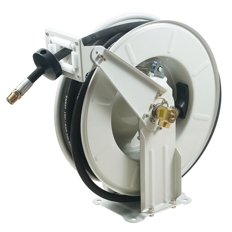VEVOR Fuel Hose Reel, 1/2" X 50', Extra Long Retractable Machine Oil Hose Reel, Spring Driven Auto Swivel Rewind, Heavy-Duty Carbon Steel Construction With Hose For Auto Repair, Industries, 2300 PSI_voghion.com