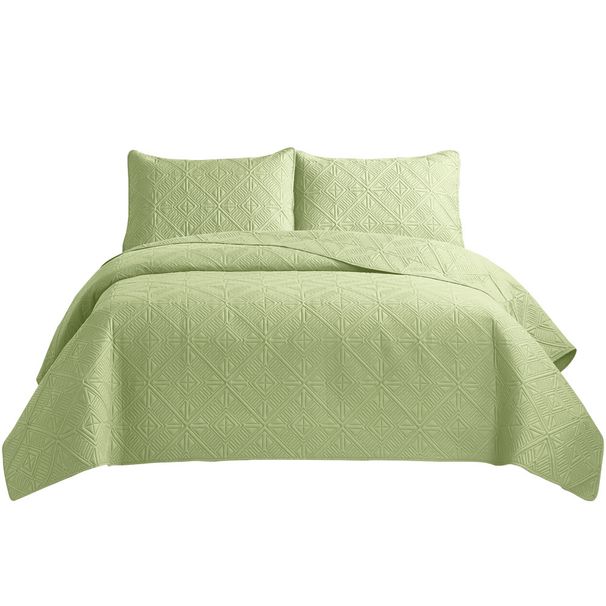 Set copriletto trapuntato 3 pezzi, reversibile, con stampa a ultrasuoni e imbottitura in cotone, lavabile in lavatrice, biancheria da letto di lusso_voghion.com