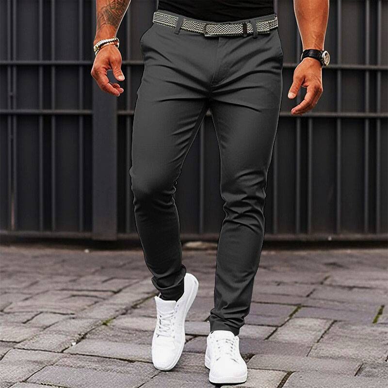 Men's Clothing Solid Color Tight Fitting Zippered Business Casual Slim Fitting Small Leg Trousers_voghion.com
