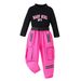 Mother & Kids Children's Clothing European and American Autumn and Winter High-neck Letter Printed Top + Trendy and Fashionable Work Pants + Belt Set_voghion.com