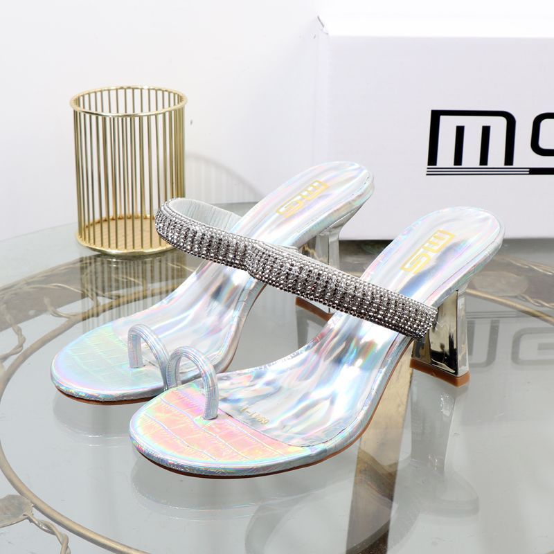 Celebrity One Internet Word Slipper 2024 Sommer Zehenpartie Quadratische High Heel Außentragende Sandalen, Übergroße Damen_voghion.com
