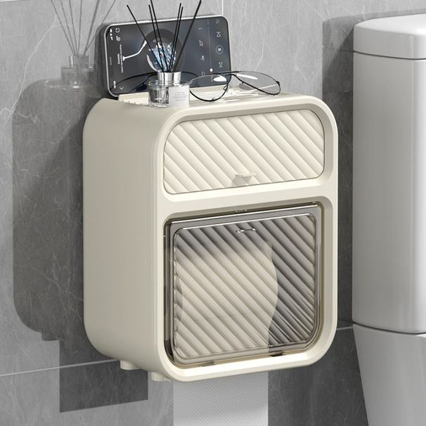 Scatola da bagno in stile crema, luce di lusso, scaffale da parete a doppio strato senza foratura per carta igienica e fazzoletti_voghion.com