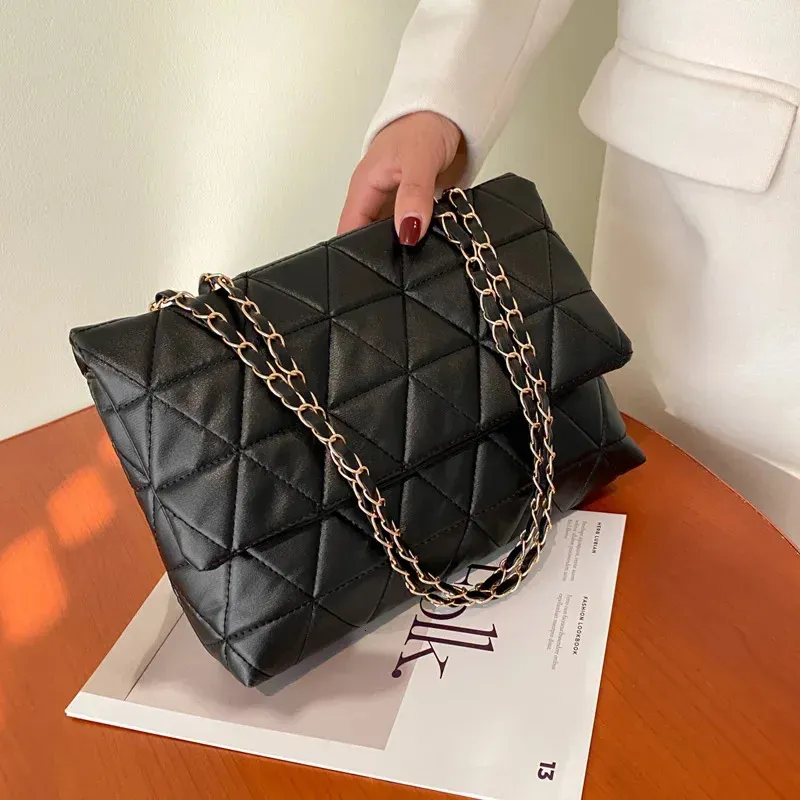 Embroidery Plaid Flap Shoulder Bag Casual Chain Strap Crossbody Bags For Women Commuting Daily Used 250529l_voghion.com