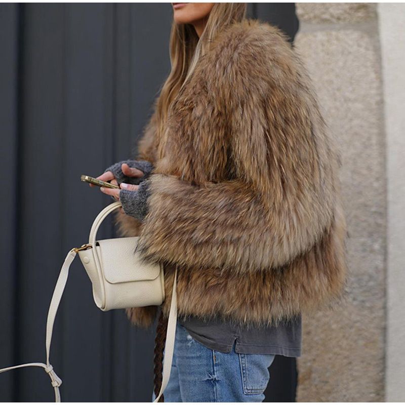 Women's Clothing solid color long sleeved fur coat fashion women's temperament elegant autumn and winter commuter wear_voghion.com