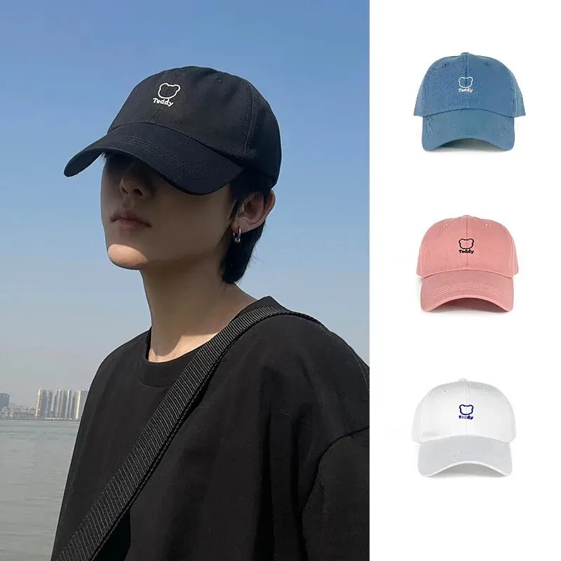 Hot Sale Bear Embroidery Women Baseball Hat Unisex Adjustable Snapback Peaked Cap Soild Color Cotton Bonnet Girls Outdoor Sport_voghion.com