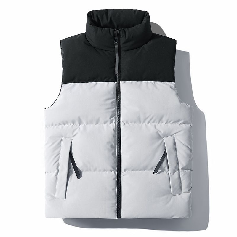 Gilet d'hiver pour homme avec col montant, veste décontractée sans manches, motif géométrique, polyester épais, fermeture éclair sur le devant_voghion.com