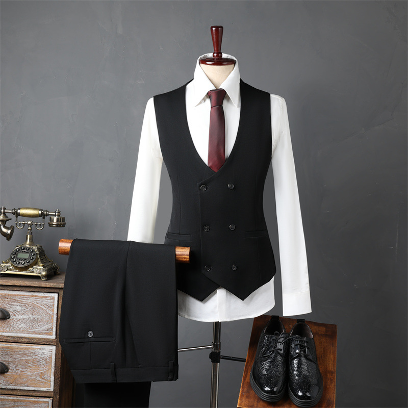 Ensemble de costume slim fit pour homme – Blazer à deux boutons et revers crantés avec fentes latérales, tenue de soirée pour affaires et mariage (noir/marron/vert sauge)_voghion.com