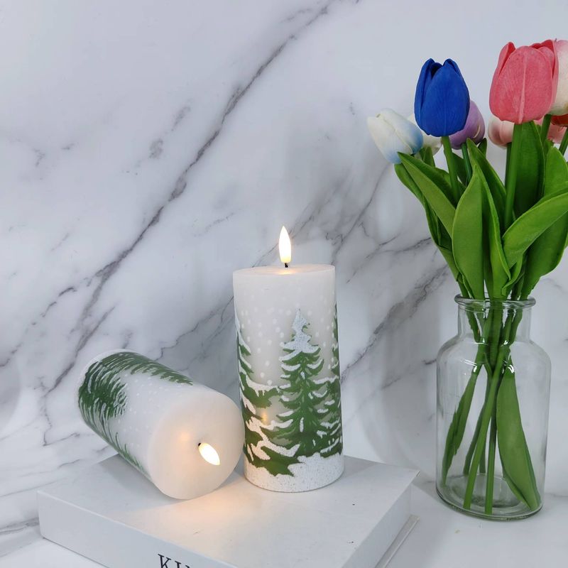 Lumânări LED fără flacără pâlpâitoare din ceară, lumânări realiste cu LED-uri, alimentate cu baterii (Set de 2) pentru decorul casei._voghion.com