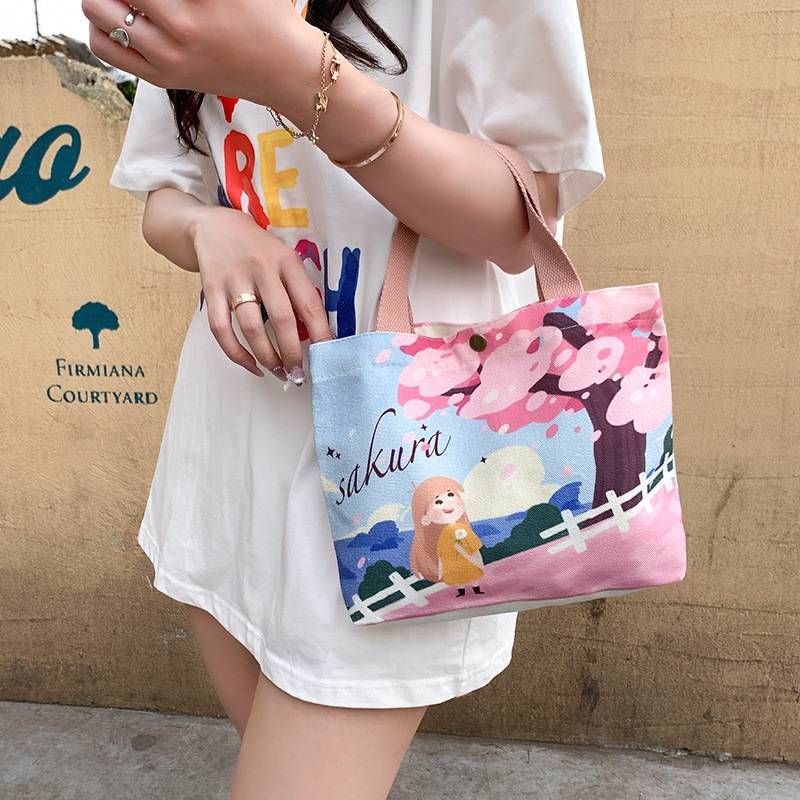 Platnena torba za ženske 2025 Nova torbica iz blaga, študentska torba za malico, majhna torba_voghion.com