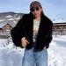 Cappotto in pelliccia sintetica di lusso - Cappotto invernale da donna con collo a scialle e tasche, giacca in pelliccia vegana morbida e calda per autunno e inverno (S-XXL, nero/marrone)_voghion.com