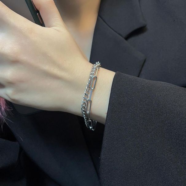 Bracciale a doppio strato Design di nicchia neutro Di fascia alta Ins Stile freddo Fidanzate Rete rossa Gioielli per le mani Acciaio al titanio Tutto_voghion.com