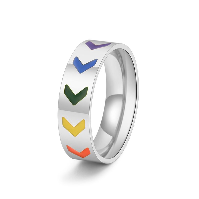 Gioielli da donna e da uomo, anello in acciaio al titanio a sei colori a forma di V arcobaleno, fascia geometrica per coppia, gioielli unisex alla moda per coppie_voghion.com