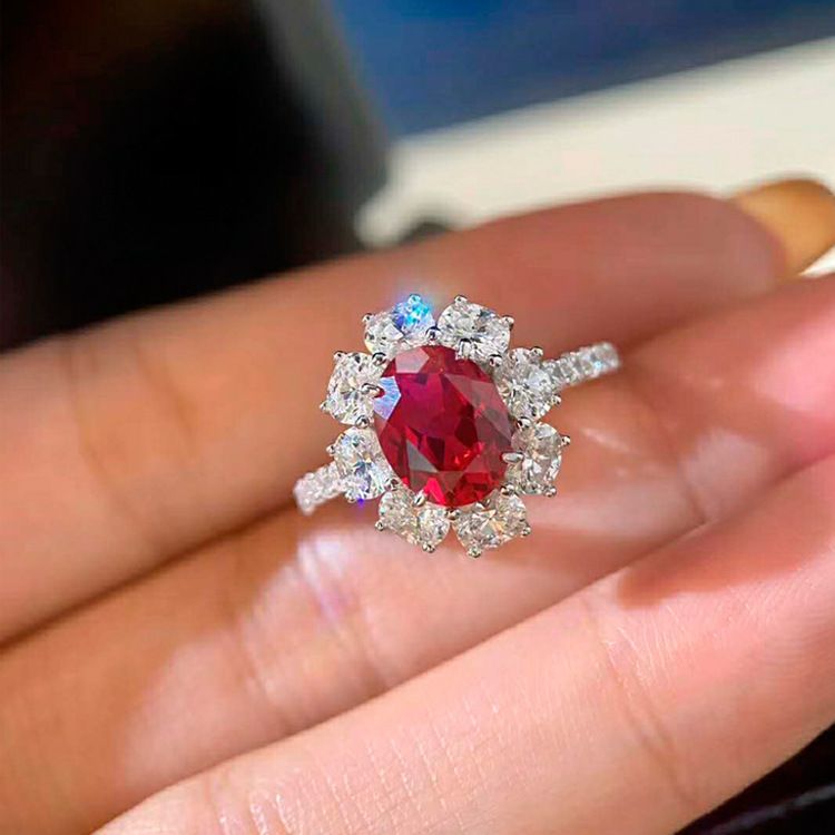 Pigeon Blood Ruby Ring For Women, Gold-Plated Inlaid Zirconia Colorful Gemstone Diamond Ring, Elegant Style_voghion.com