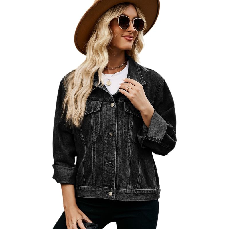 ​​Women's Slim Fit Washed Denim Jacket - Short Length Long Sleeve Casual Coat For Streetwear & Everyday Style​​_voghion.com