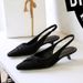 5212 Korean Style Pointed Toe Back Strap Single Shallow Mouth Wine Glass Bowknot Women's Thin Backless Fashion Low Heel_voghion.com