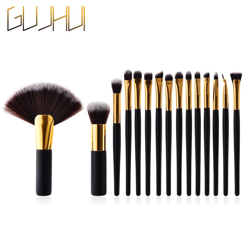 15 Stück Make-up-Pinsel, Make-up-Werkzeug-Set, Goldröhre/Silberröhre, Fächerpinsel, graue Borsten, Pinsel GUJIHUI_voghion.com