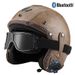 Vintage Leather Motorcycle Helmet With Bluetooth & Retro Goggles – 3/4 Open Face Design, Handcrafted ABS Shell, Unisex Adult Sizes (S-2XL)_voghion.com