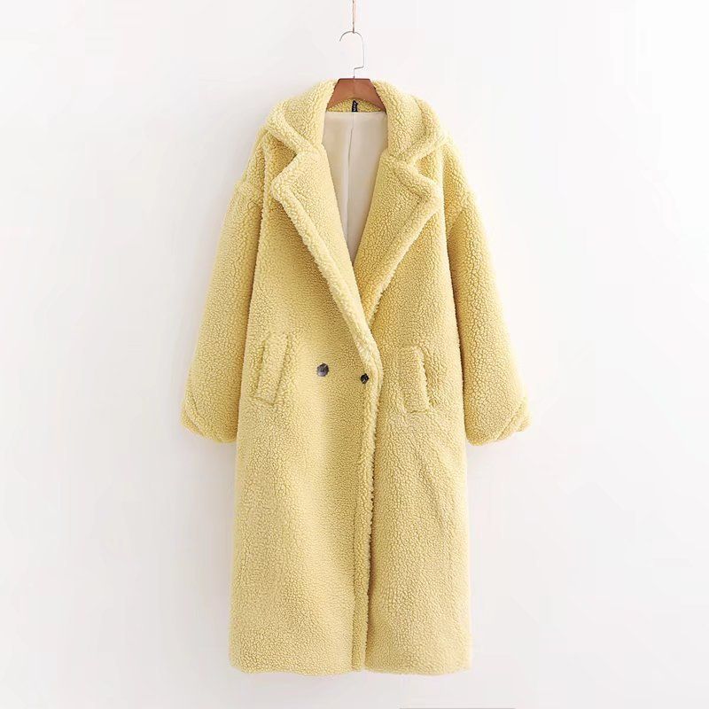 Cappotto lungo caldo spesso con maniche in peluche artificiale da donna autunno 2022_voghion.com