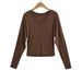 Women's V-Neck Tencel Long Sleeve T-Shirt – Slim Fit Basic Top For Layering (White/Brown, S-L)_voghion.com