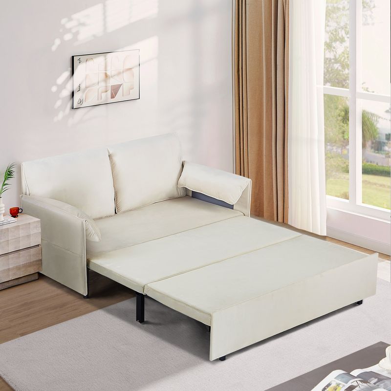 63inch Variable Sofa Bed With Double Armrest,
Beige Velvet Fabric Sofa Bed,
Pull-down 80inch Comfortable Large Bed_voghion.com