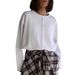 Abbigliamento da donna T-shirt a maniche lunghe in cotone effetto consumato Top oversize in morbida maglia Loopwheel da donna - Bianco, Nero, Rosa, Verde, Rosa_voghion.com