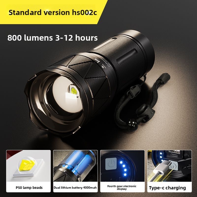 Black Island zaklamp met hoge helderheid, oplaadbaar, superhelder, nachtpatrouille, lange afstand, draagbare laser voor buiten._voghion.com