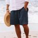 Pantaloncini da uomo in cotone e lino Coulisse estiva Vita elastica Gamba dritta Colore puro Comfort Traspirante Corto da spiaggia quotidiana_voghion.com