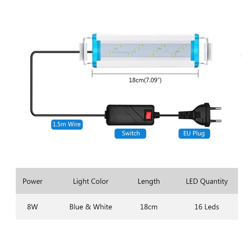 18 28 38 48cm White+blue LEDs Aquarium Lighting Aquatic Plant Light Extensible Waterproof Clip On Lamp For Fish Tank 90-260V_voghion.com