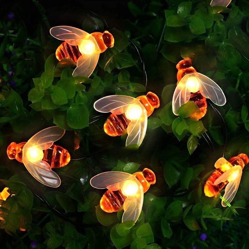 Solar Garden Lights, Bee Fairy String Lights, Pattern Waterproof Outdoor/Indoor Garden Lighting For Fence, Lawn, (Warm White) [ENERGY RATING A+++_voghion.com