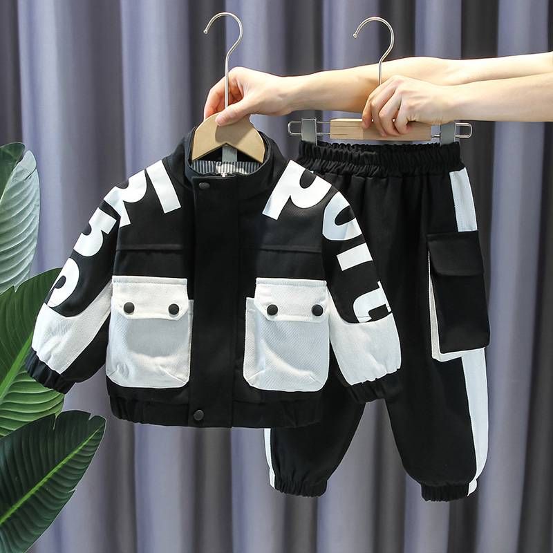 Kinderanzug Baby Frühling Trendy Fried Street Tooling Wind Kleidung Zweiteilige Jungen Neue Mode Kinderkleidung_voghion.com