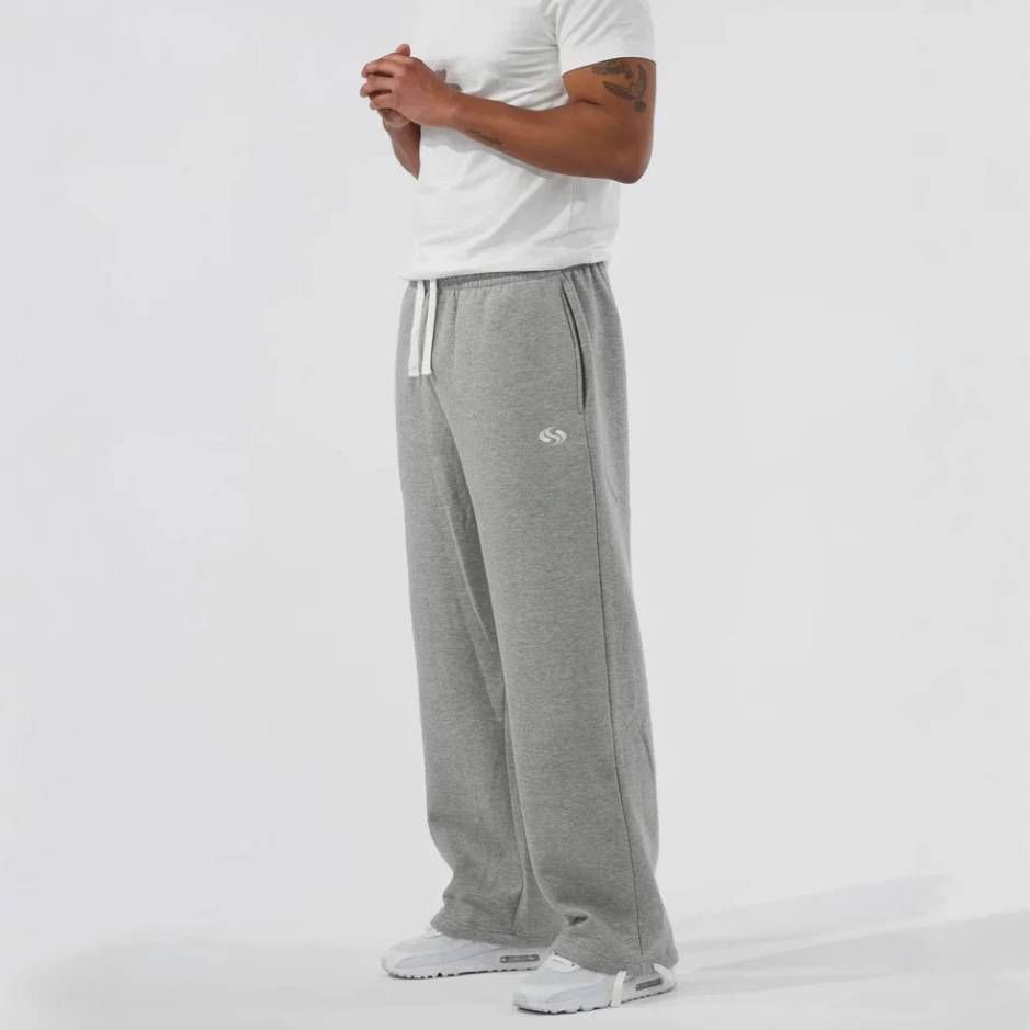 Herrenhose mit hoher Taille und geradem Bein – 95 % Baumwollmischung, Streetwear-Freizeithose (Grau/Schwarz, S-XXL)_voghion.com