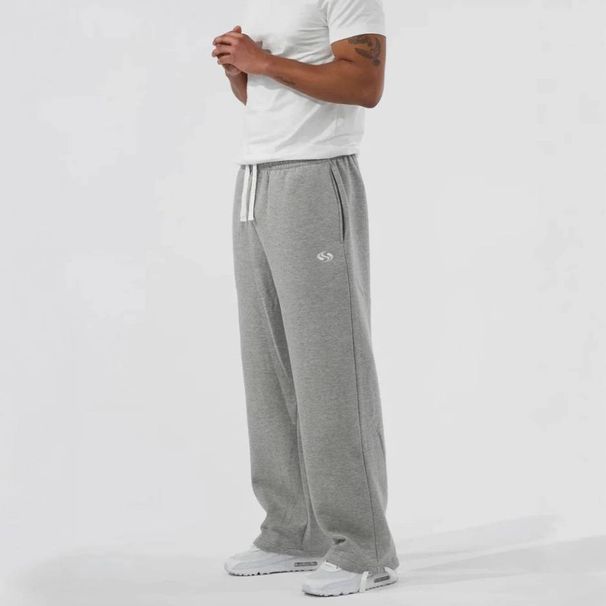 Herrenhose mit hoher Taille und geradem Bein – 95 % Baumwollmischung, Streetwear-Freizeithose (Grau/Schwarz, S-XXL)_voghion.com