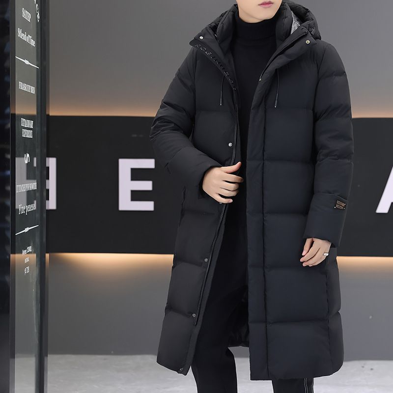 Herenkleding Luxe Black Diamond Mid-Length Donsjack met Capuchon - Premium Witte Ganzenveren, Ultra-Warm & Stijlvol Voor Mannen & Vrouwen_voghion.com