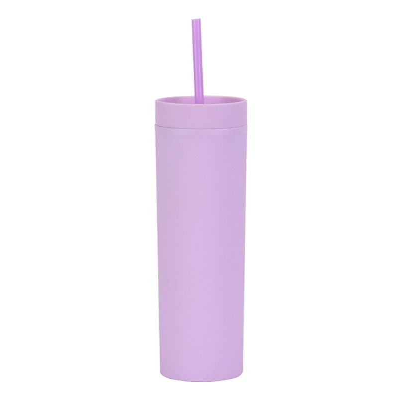 Vaso de plástico de doble capa personalizado con pintura de goma simple, vaso de agua con pajita recta sellada de 16 oz_voghion.com