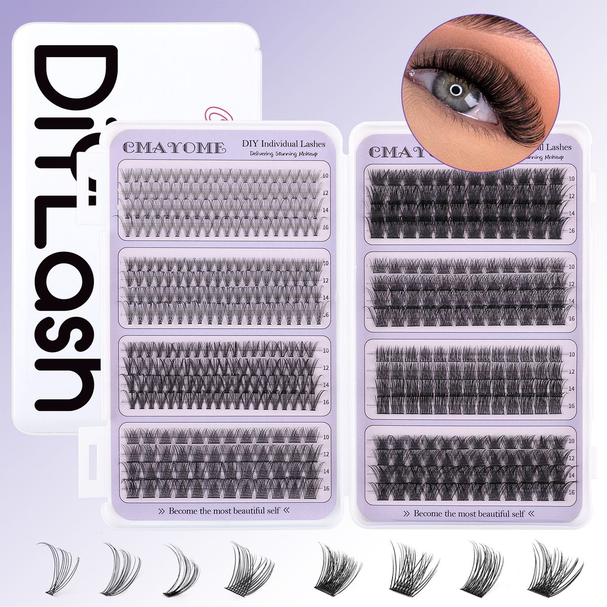 European And American 484 Dense D-Curve Single Cluster False Set 8-16mm DIY Segmented Curling Eyelashes_voghion.com