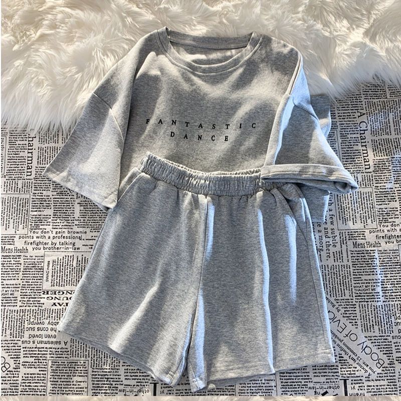 Women's Clothing Pure Cotton Casual Sports Suit Summer Versatile Loose Fashion Outer Wear Short Sleeved Shorts Two Piece Suit_voghion.com