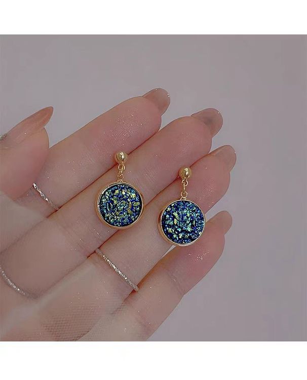 Starry Sky Fragment Diamond Round Colorful Blue Elf Playful Ear Thread Summer High-end 925 Silver Needle Earrings_voghion.com