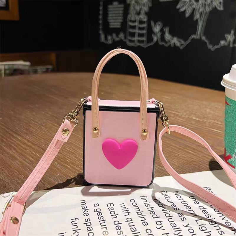 For Samsung Galaxy Z Flip 3 4 5 5G Flip4 Leather Heart Strap Wrist Phone Case Cover_voghion.com