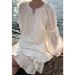 Siyuan F * AB Bianco Moonlight Micro Trasparente Puro Cotone Ricamato Camicia con Lacci/Gonna Corta a Sbuffo Tempo Libero Vacanza_voghion.com