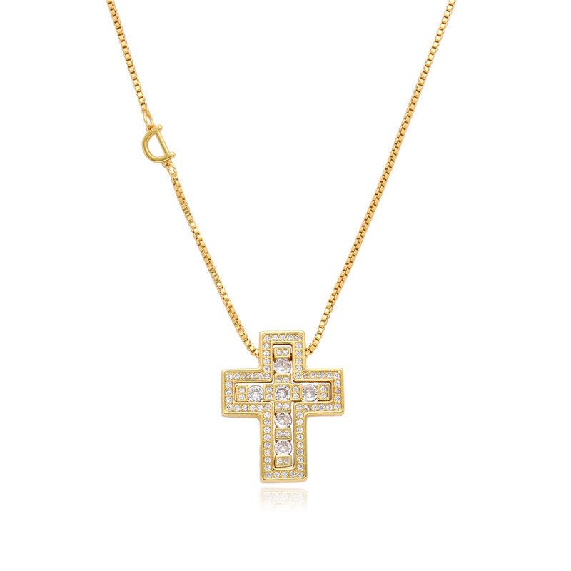 Collana con ciondolo a forma di croce a forma di D, placcata in oro e rame, con ciondolo a forma di croce, popolare per le donne._voghion.com