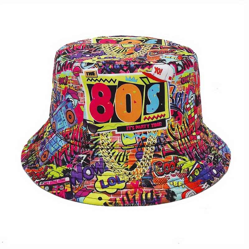 Retro Nostaljik 90'lar Baskılı Kova Şapka Erkek İlkbahar Yaz Çift Taraflı Hip-hop Manyetik Askılı Güneş Şapkası Plaj Havzası Şapkası Erkekler ve Kadınlar İçin_voghion.com