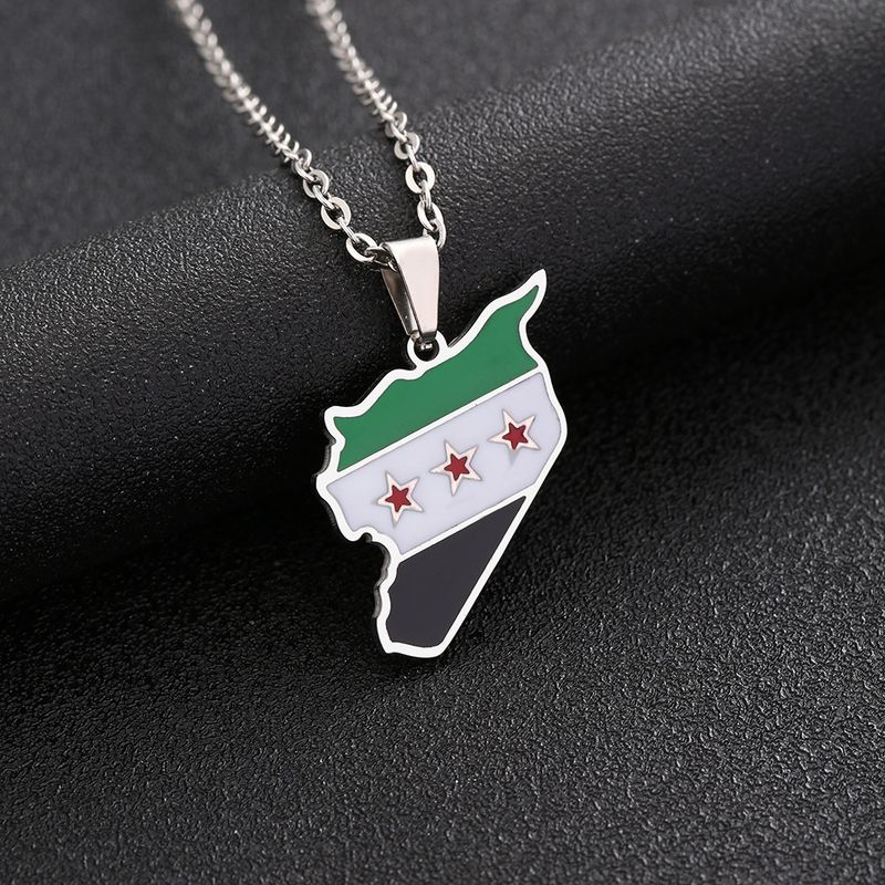 Stainless Steel Syrian Free Army Map And Flag Necklace For Men And Women Couple Sweater Chain Baccessories_voghion.com