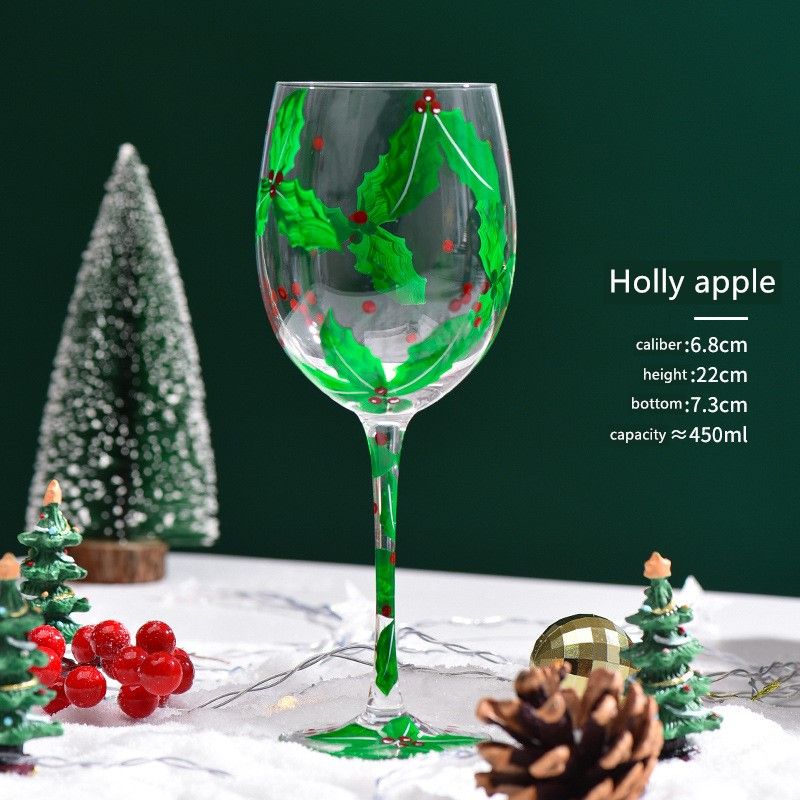 Julegave Glas Juletræ Rødvin Cup Champagne Cup Kreativ nytårs julepokal Håndtegnet vinkop_voghion.com