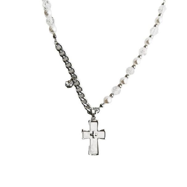 Pearl Cross Necklace Light Luxury Niche New Clavicle Chain_voghion.com