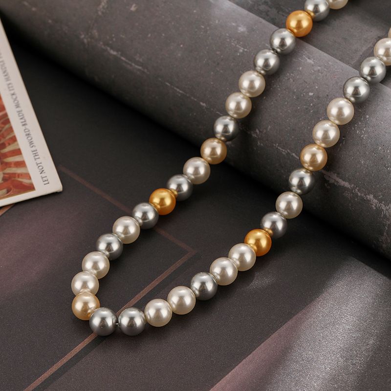 Nieuwe imitatie Shijia gemengde kleur gestapelde parelketting voor dames, veelzijdig, modieus, high-end, lichte luxe, eenvoudig temperament, sleutelbeenketting_voghion.com