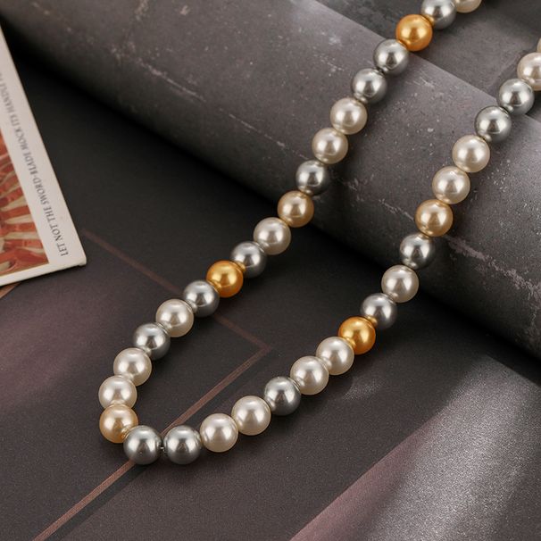 Nieuwe imitatie Shijia gemengde kleur gestapelde parelketting voor dames, veelzijdig, modieus, high-end, lichte luxe, eenvoudig temperament, sleutelbeenketting_voghion.com