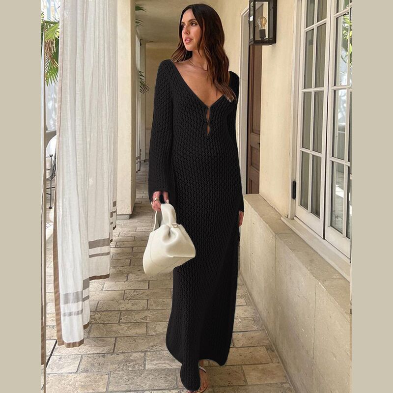Strandrock für Damen, einfarbig, sexy gestrickt, hohl, Strand-Bikini, Badeanzug, Sonnenschutzkleidung_voghion.com